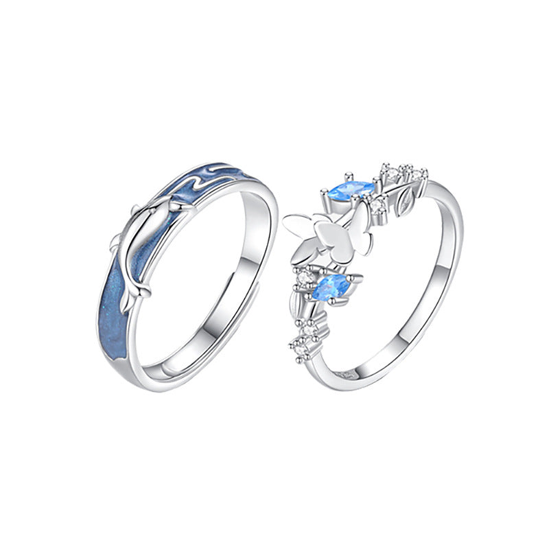 Women's & Men's Meng Die Whale Couple One Pair Opening Simple Rings