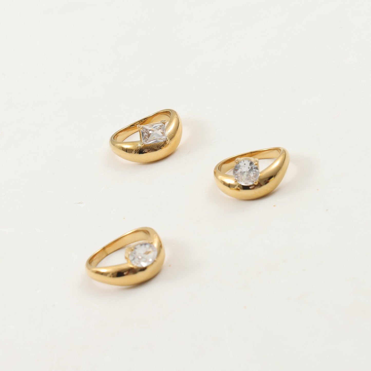 Shaped Arc Rectangular Zircon Titanium Steel Rings