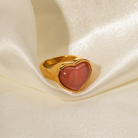 Heart-shaped Pink Opal Stainless Steel Affordable Rings