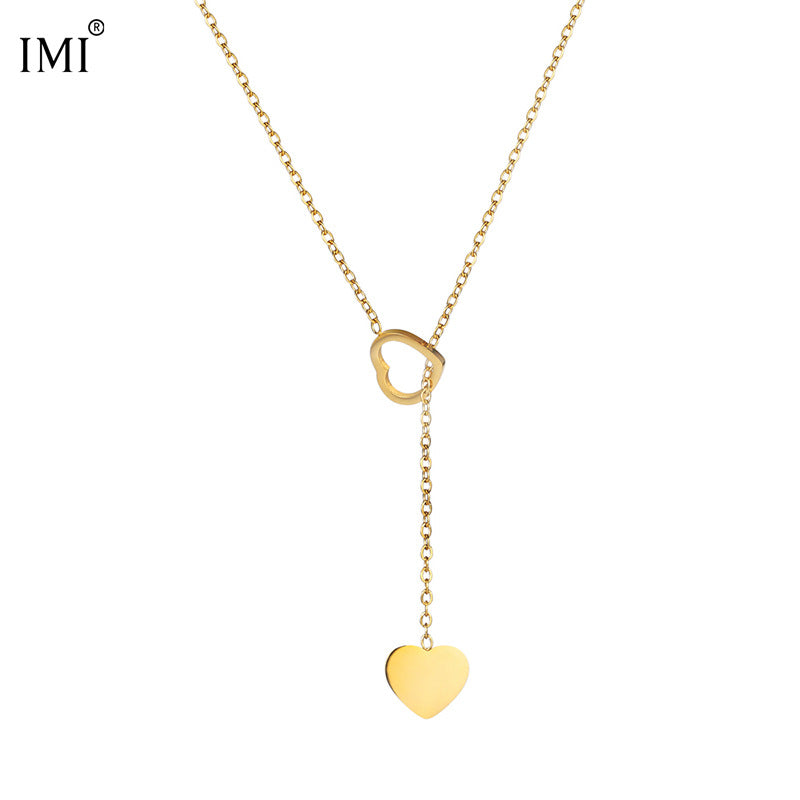 Peach Heart Hollow Tassel Titanium Steel Clavicle Chain Female Simple Pendants