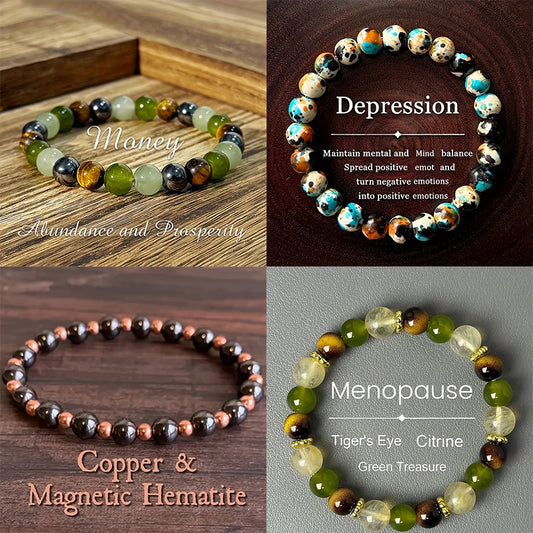 Women's & Men's Natural Tiger Eye White Crystal Prehnite Bracelets