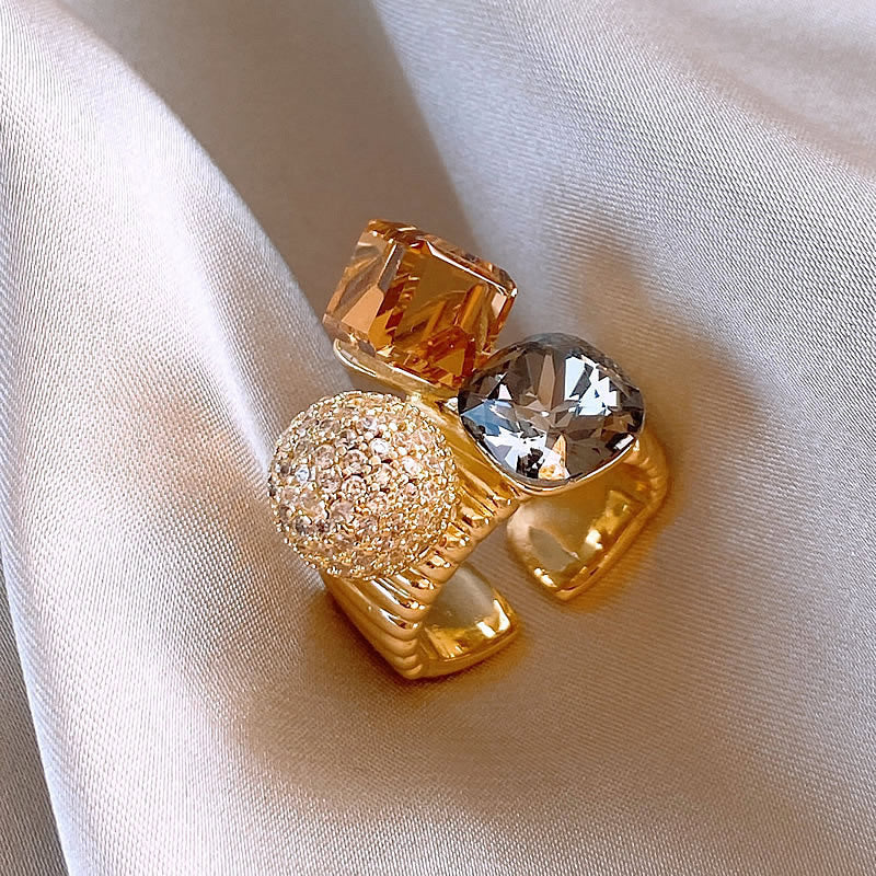 Real Gold Electroplated Zircon Buckle Light Luxury High Sense Index Ring