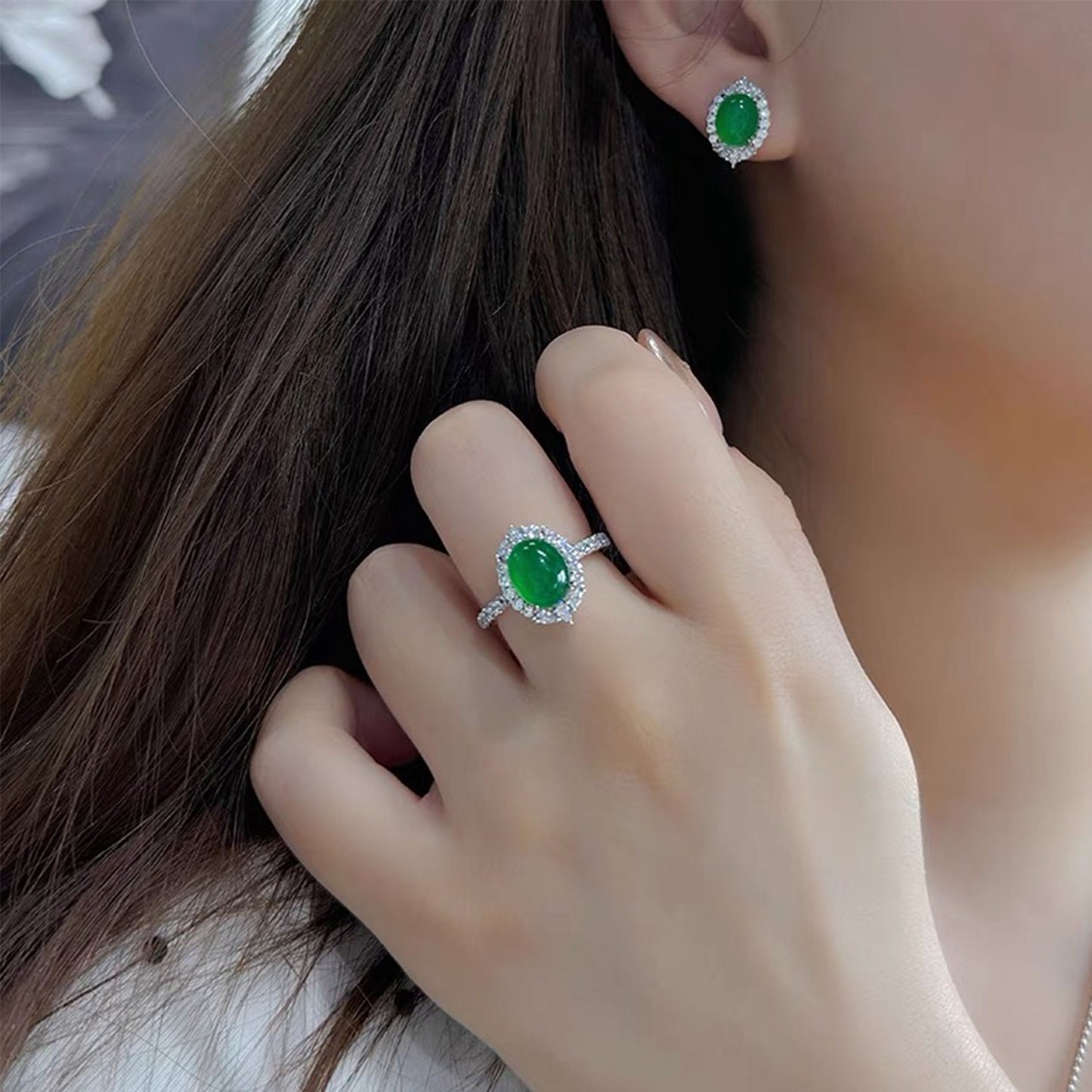 Women's Egg Noodles Chalcedony Inlaid Zircon Light Luxury High Sense Adjustable Rings