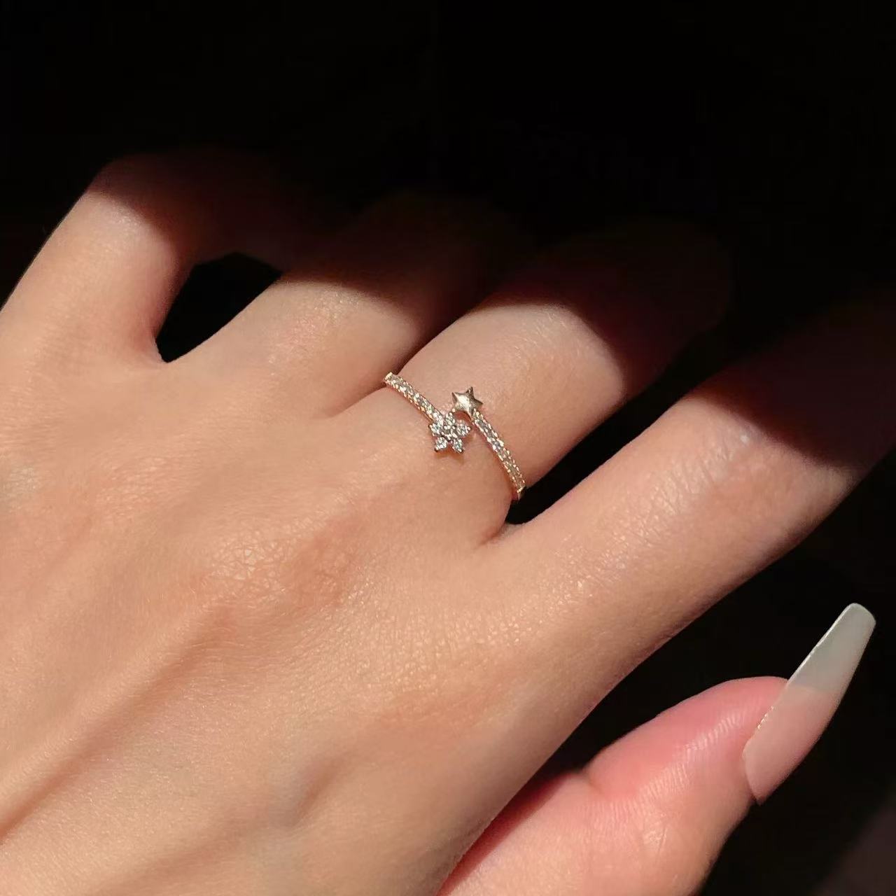 Sense Diamond Design Light Luxury Five-pointed Ring
