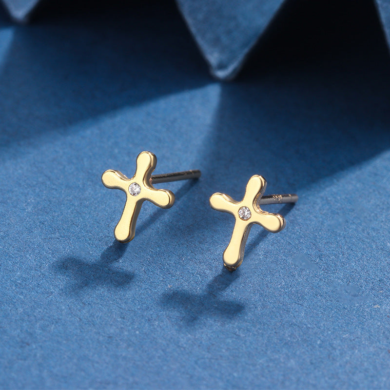 Women's Simple Cross Design Fashion Personality Temperamental Cold Style Autumn Stud Earrings