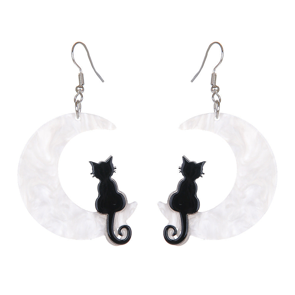 White Moon Cat Personalized Creative Halloween Earrings