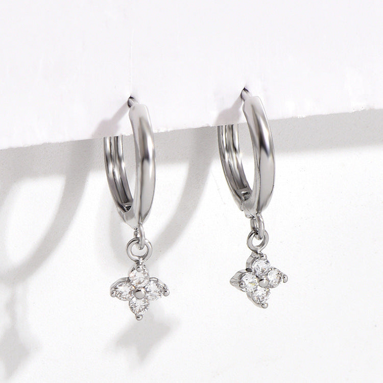 Flash Clover Female Light Luxury Temperament Micro Inlaid Zircon Ear Rings
