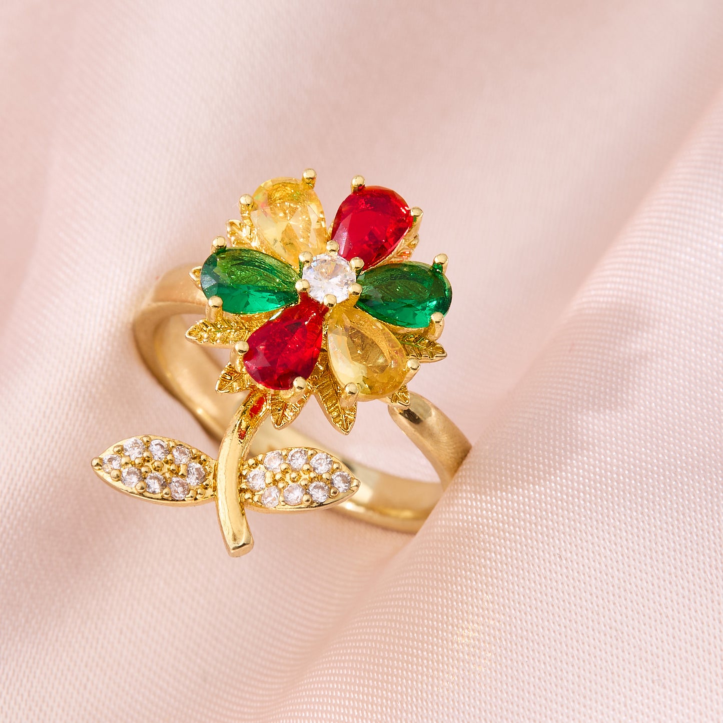 Valentine's Day Gift Flower Zircon Rotatable Ring