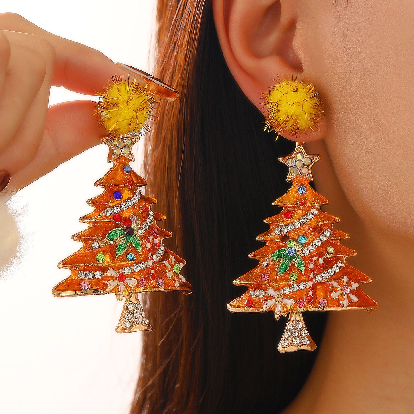 Women's Light Luxury Christmas Star Diamond Stitching Tree Earrings