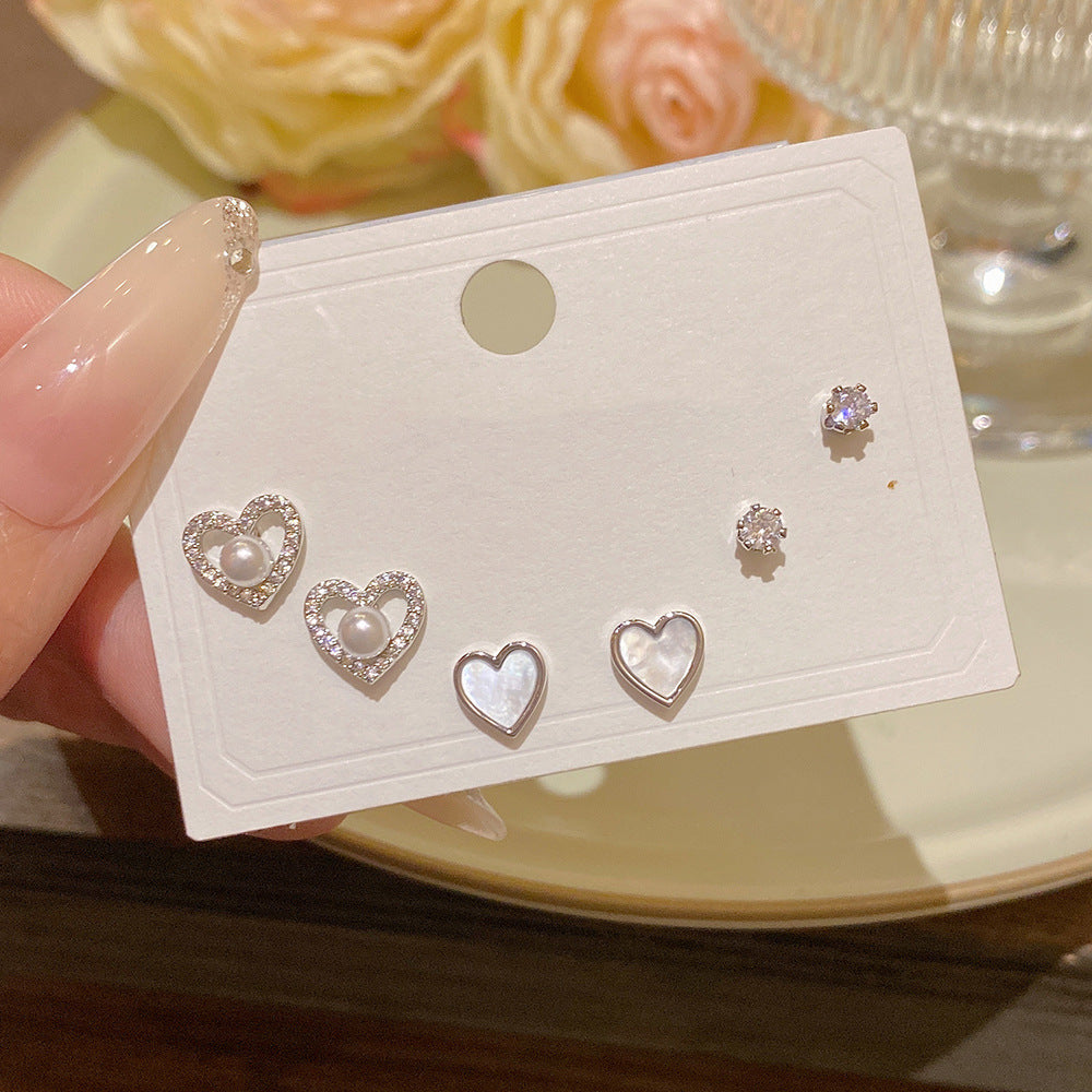 Women's Needle One Card Three Pairs Earings Small Delicate Summer High-grade Stud Earrings