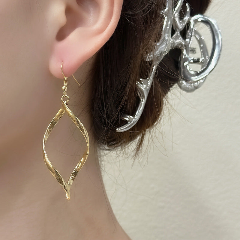 Gold Plating Simple Twisted Diamond Exaggerated Stud Earrings