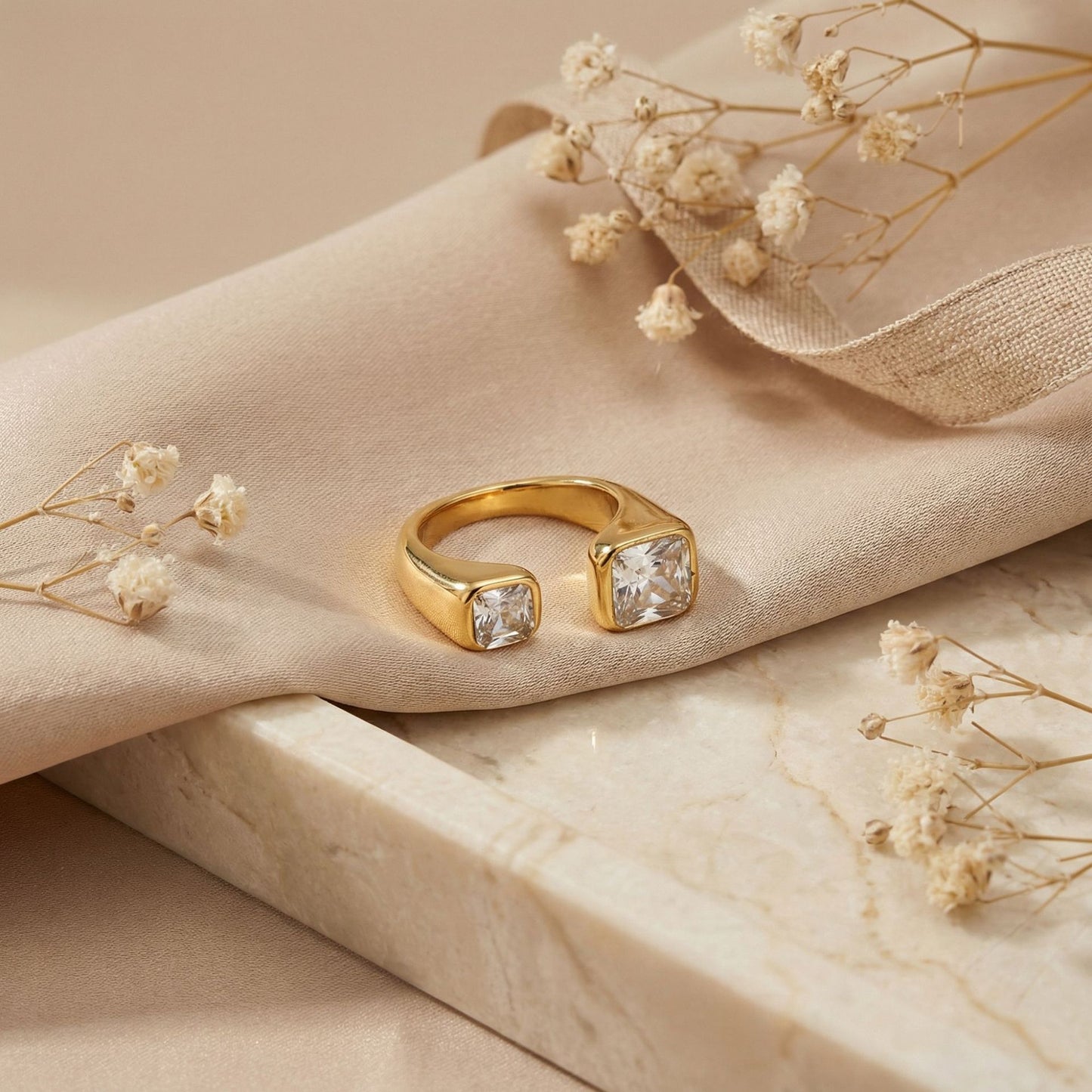 Women's Creative Retro Square Open-end Zircon Exquisite Ring