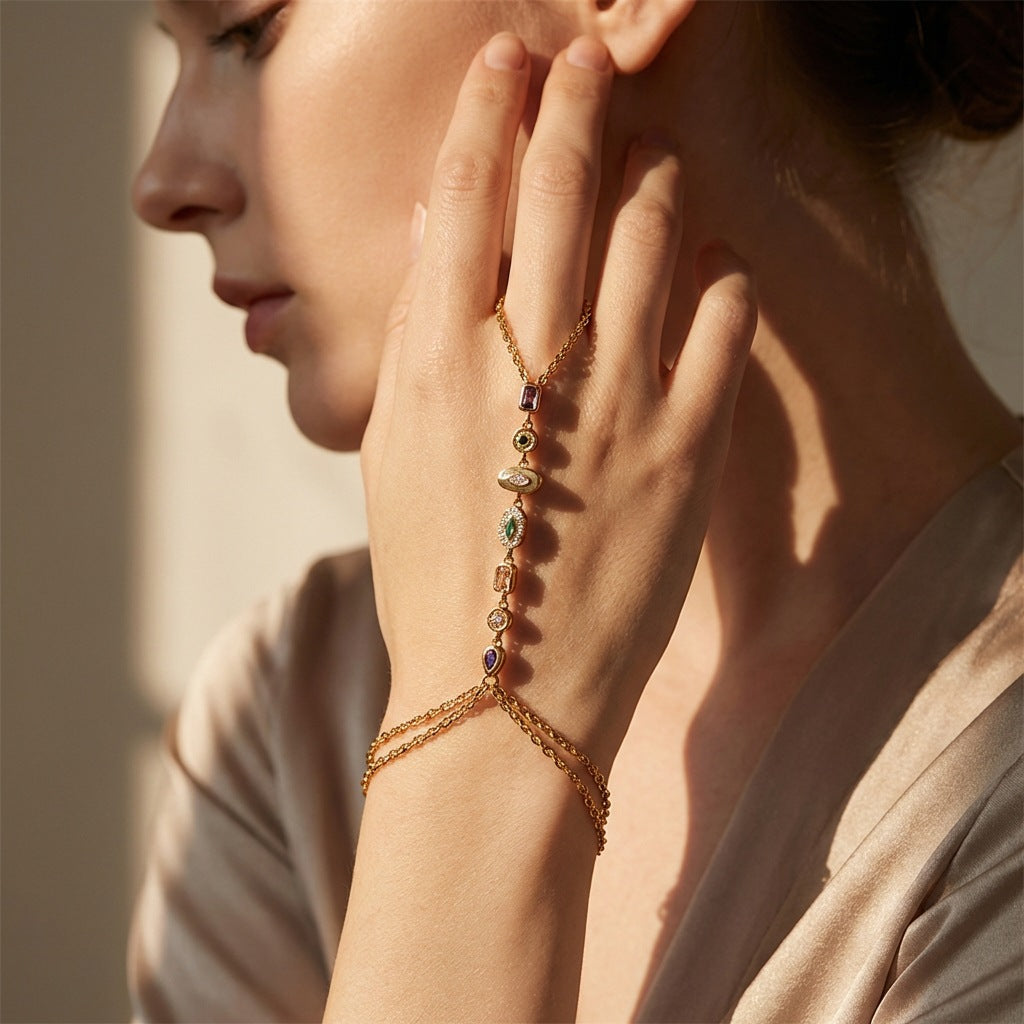 Rhinestone Geometric Finger Chain Female Fashion High Sense Bracelet