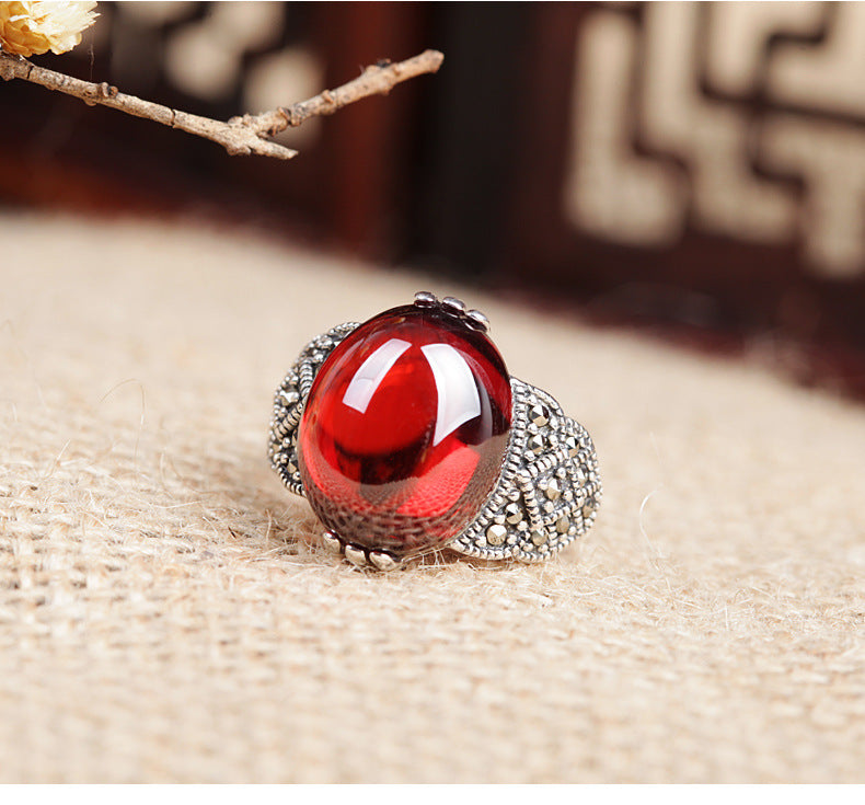 Garnet Chalcedony Agate Red Corundum Personality Rings