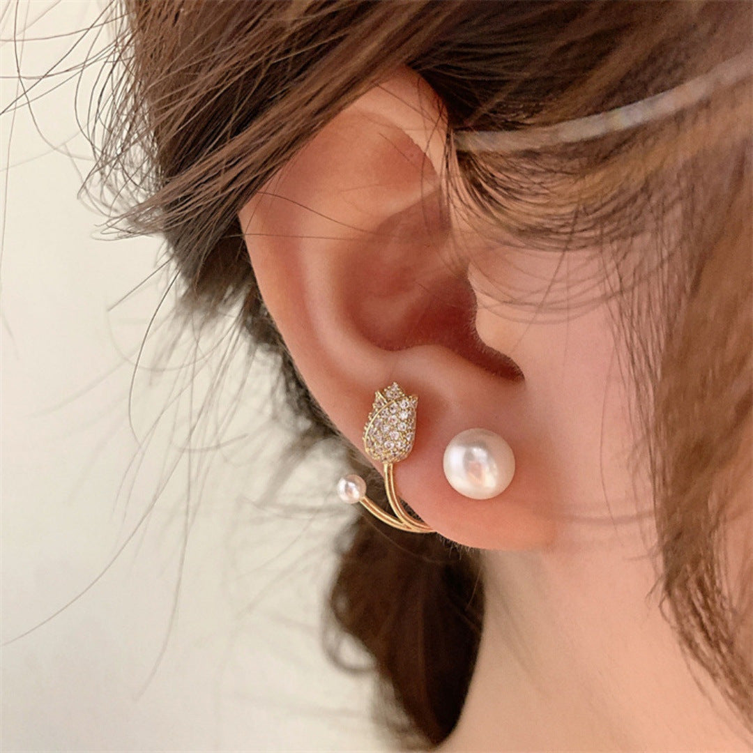 Classic Style Design Tulip Pearl Korean Earrings