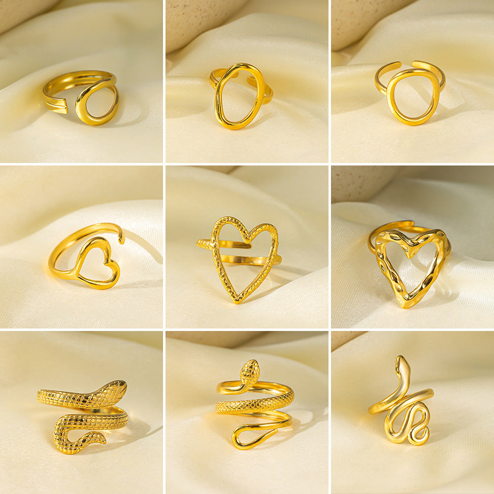 Stainless Steel Gold-plated Love Heart Flowers Rings