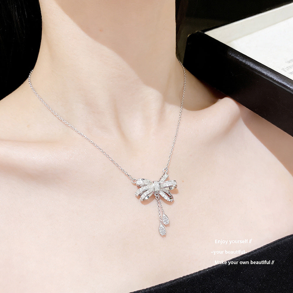 Light Luxury Tassel Bow Female Titanium Steel Exquisite High Quality Necklaces