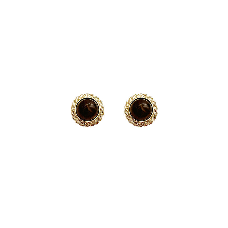 Sier Needle Tigereye Female Advanced Design Sense Stud Earrings