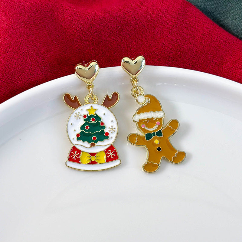 Ear Asymmetric Drip Glazed Cute Santa Claus Earrings