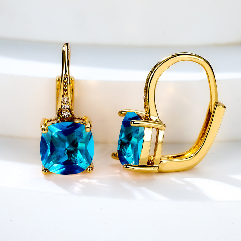 Women's Square Zircon Inlaid Ear Hook Korean Fashion Style Stud Earrings