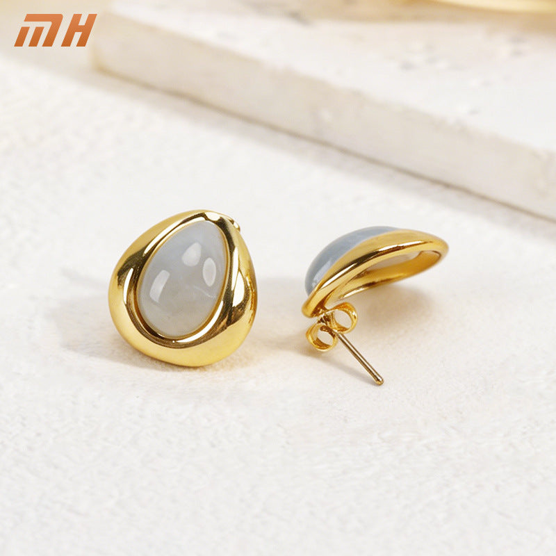 Women's Steel Style Oval Water Drop Ear Stud Earrings