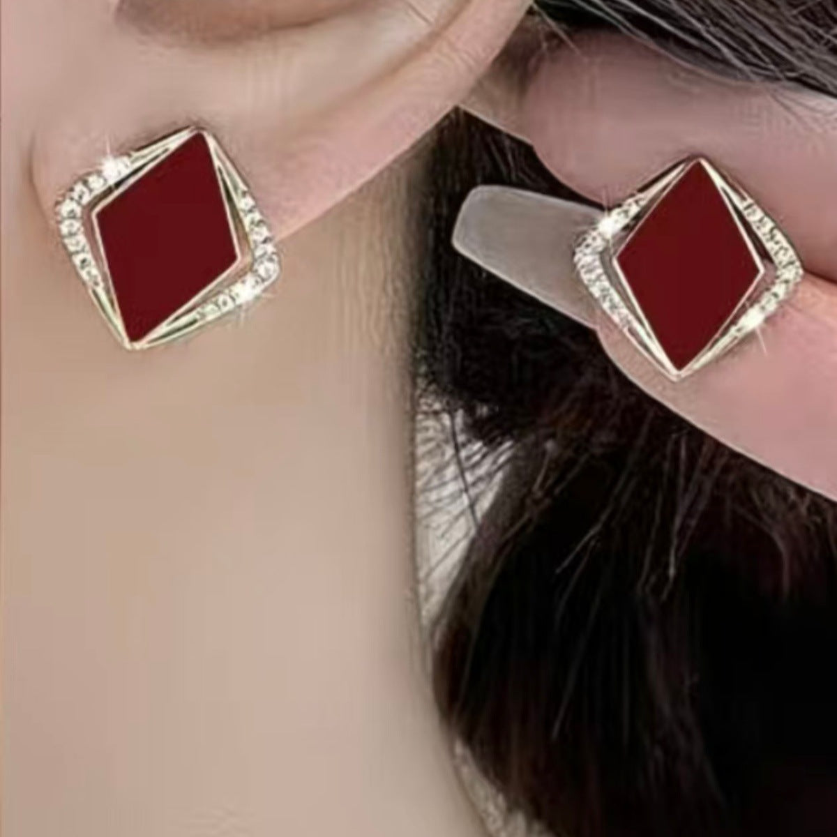 Delicate Black Auricular Needle Frosty Style Clear Design Advanced Sense Stud Earrings
