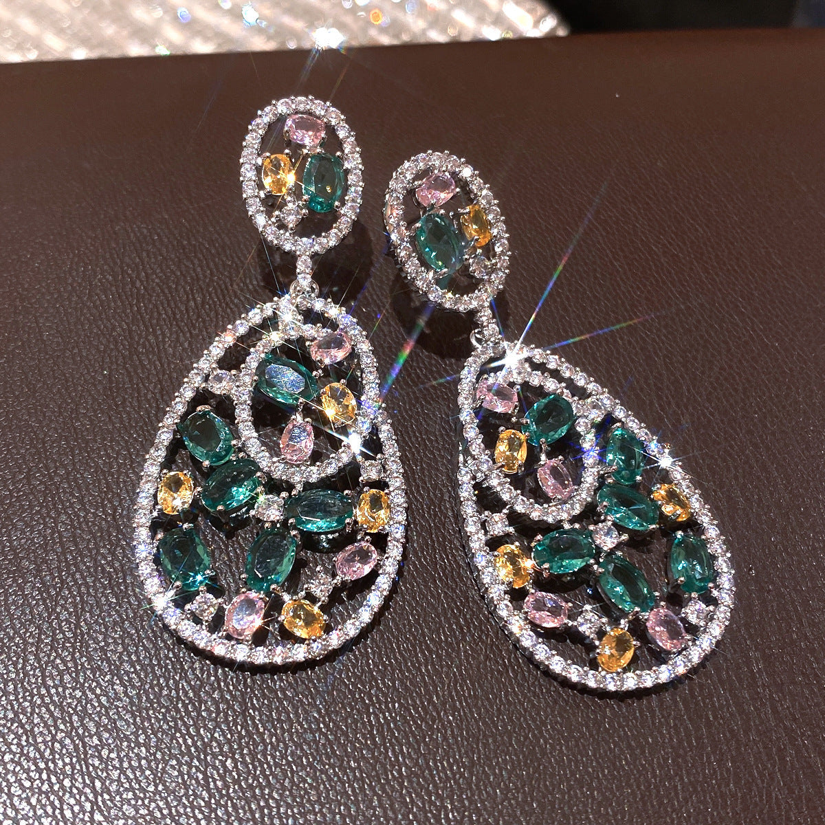 Women's Needle Inlaid Zircon Leaves Tassel Personalized Design Earrings