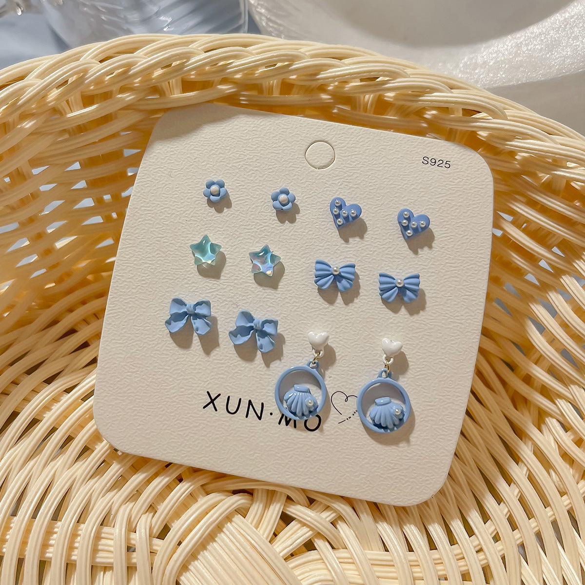 Women's Blue Color Earings Set White Sier Pin Earrings