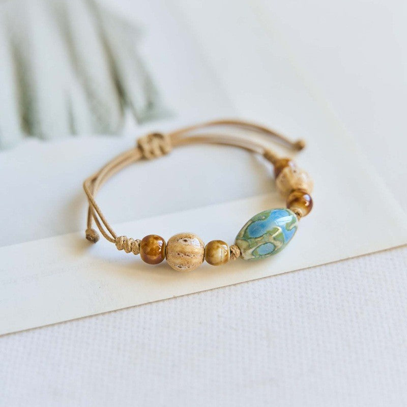 Style Ceramic Chinese Woven Beads Girlfriends Mori Carrying Strap Bracelet