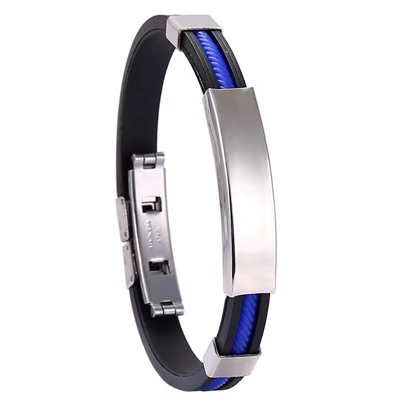 Men's Brocade Lettering Titanium Steel Silicone Stainless Bracelet