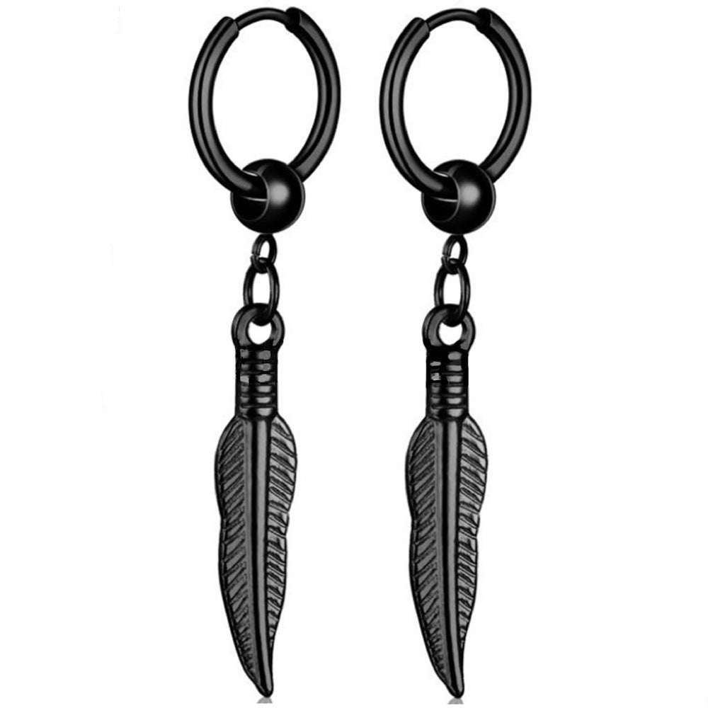 Titanium Steel Ear Chain Clip Leaf Tassel Earrings