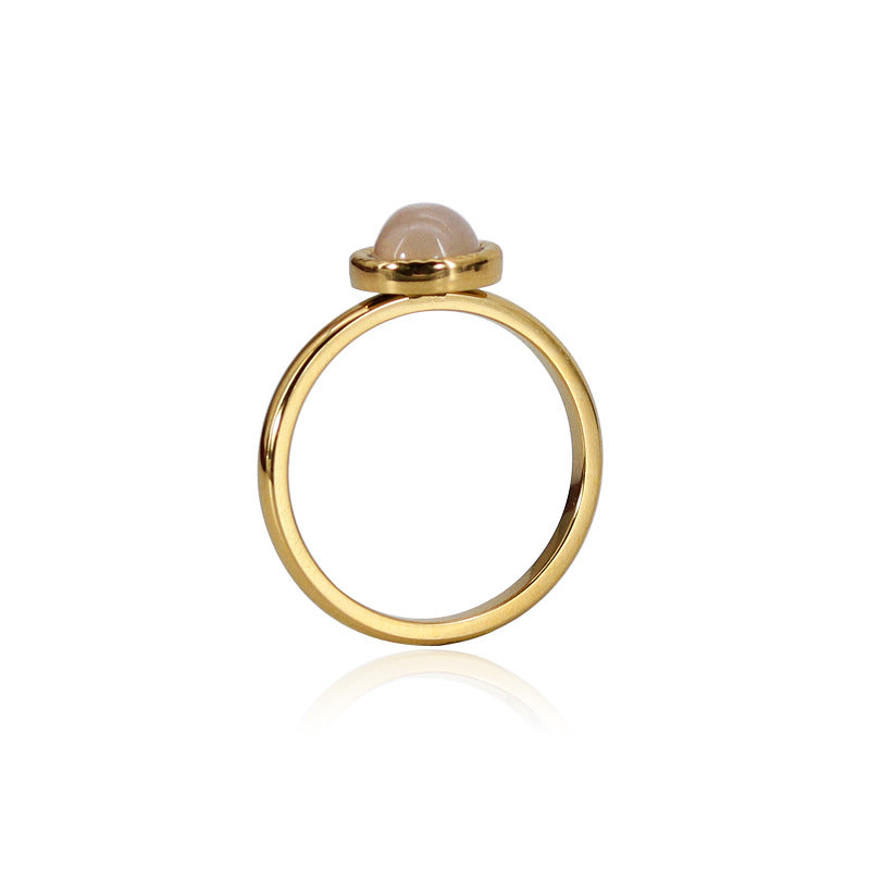 Women's Steel With Colorful Natural Stone Red Agate Ring