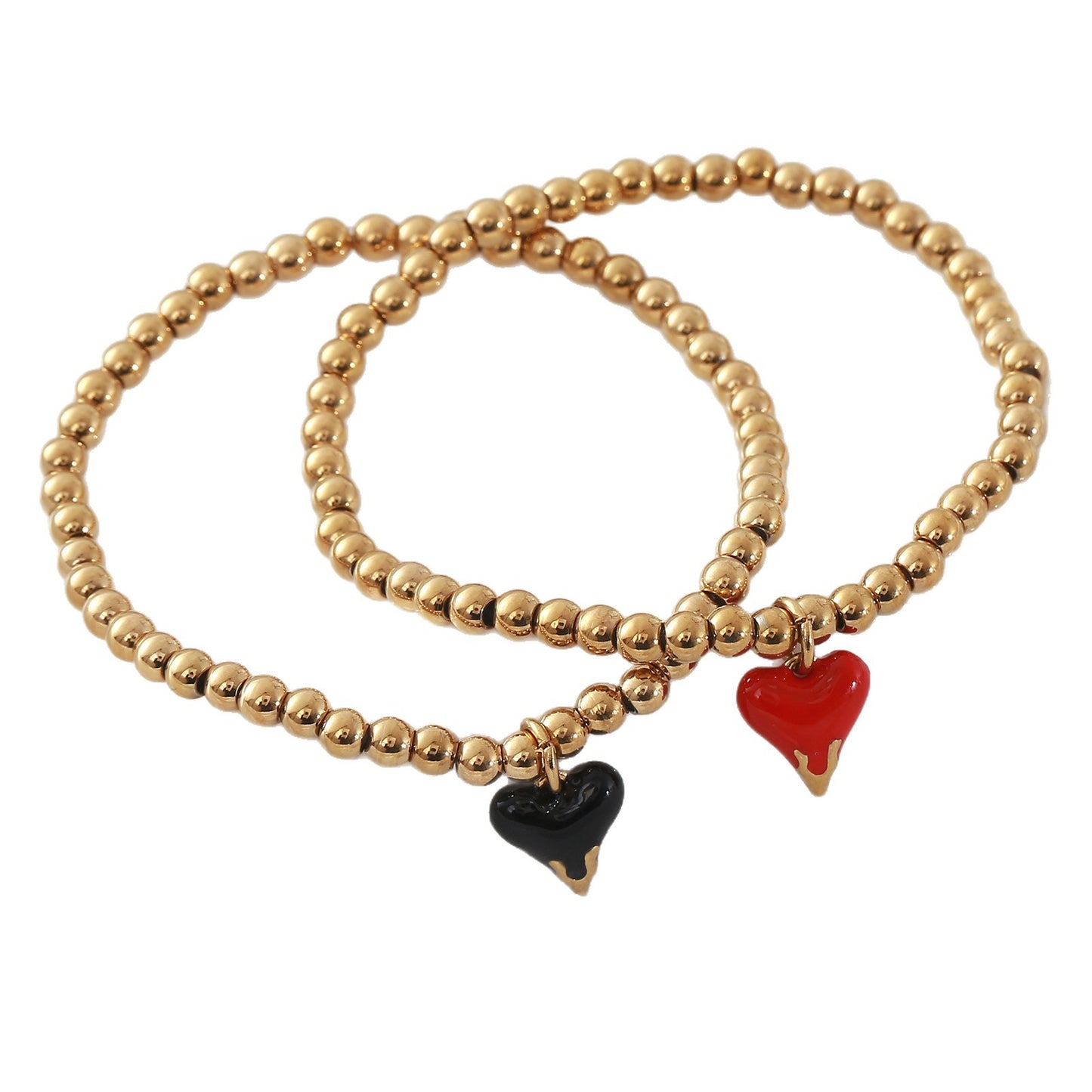 Stainless Steel Gold Plated Red Black Heart Drop Oil Pendants