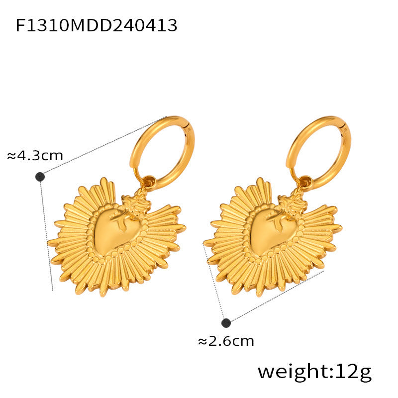 Texture Flower Design Sense Titanium Steel Gold Plated Casual Earrings