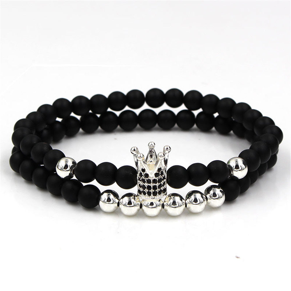 Black Grinding Micro Inlaid Zircon Crown Couple Low Bracelet