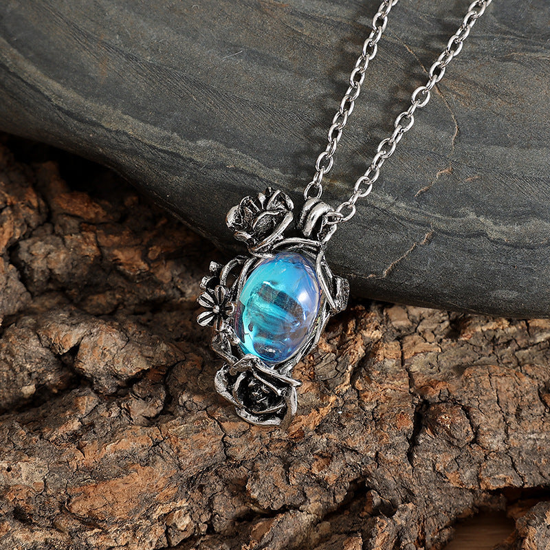 Vintage Water Drop Rose Flower Alloy Fashion Trend Winding Crystal Pendants