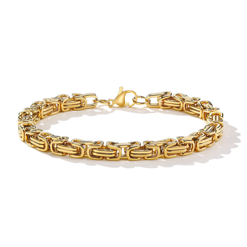 Men's Stainless Steel Square Byzantine Gold Fashion Bracelets