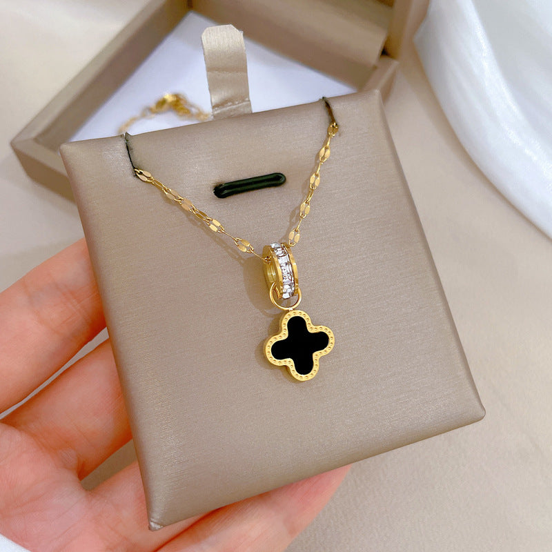 Steel Clover Minimalist Furnace Real Gold Female Necklaces