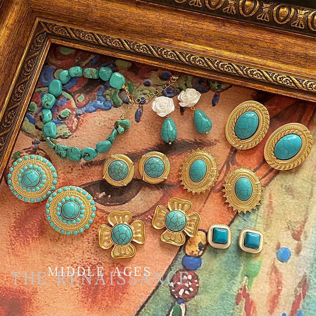 Turquoise Ancient Gold Collection Retro High-grade Earrings