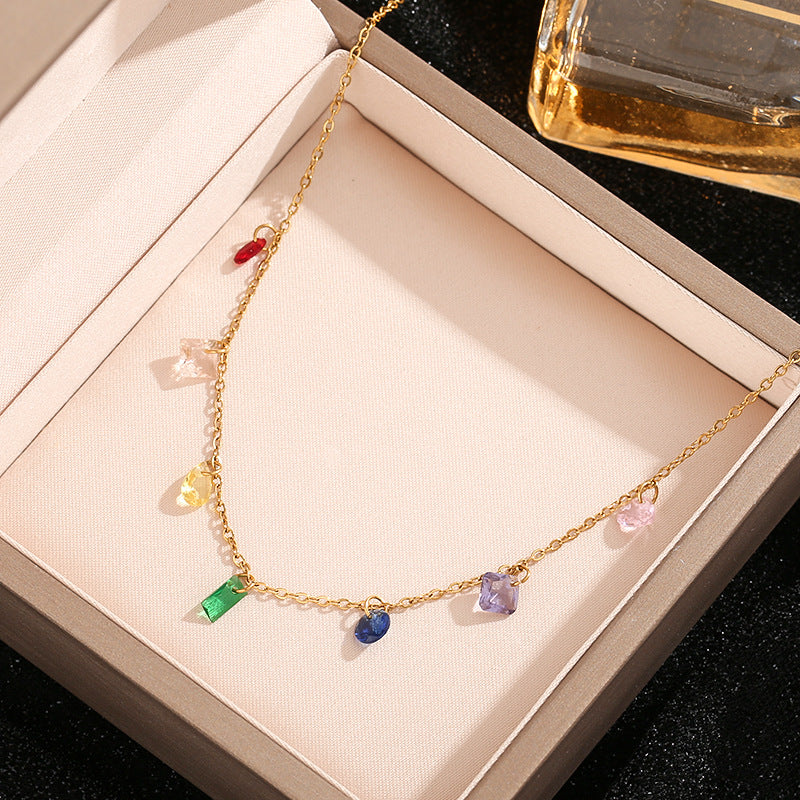 Clavicle Chain Midsummer Night Dream Rainbow Diamond Titanium Necklaces