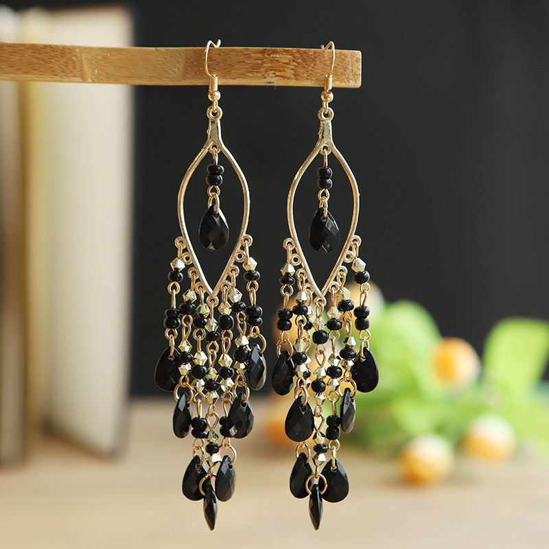 Women's Chinese Style Ethnic Personalized Minority Water Drop Crystal Tassel Earrings