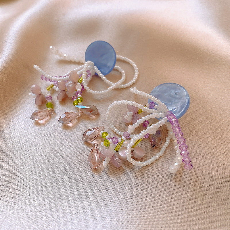 Dopamine Vacation Style Sier Needle Bead Flower Delicate Indie Earrings