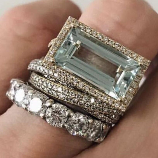 Three Fresh Personality Hands Fashion High Sense Creative Big Rectangular Rings