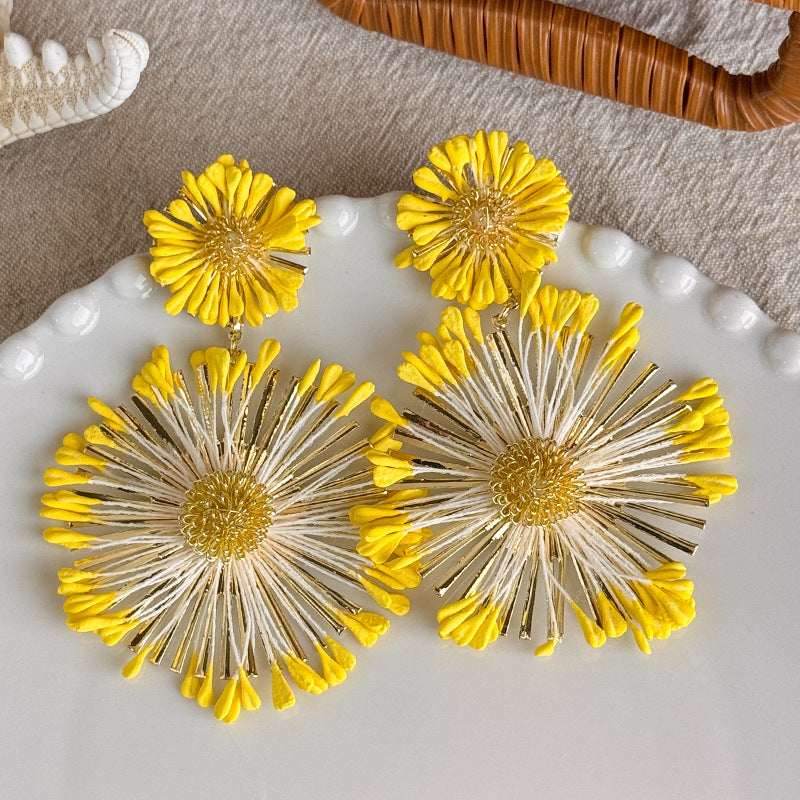 Vacation Style Yellow Series French Retro Graphy Earrings