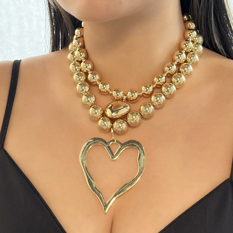 Creative Beaded Irregular Clavicle Chain Metal Heart Handmade Exaggerated Necklaces