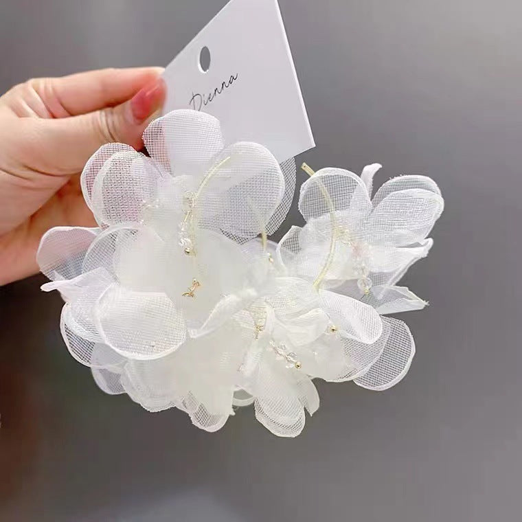 Exaggerated Net Yarn Flowers Female Circle Temperamental Everyday Earrings