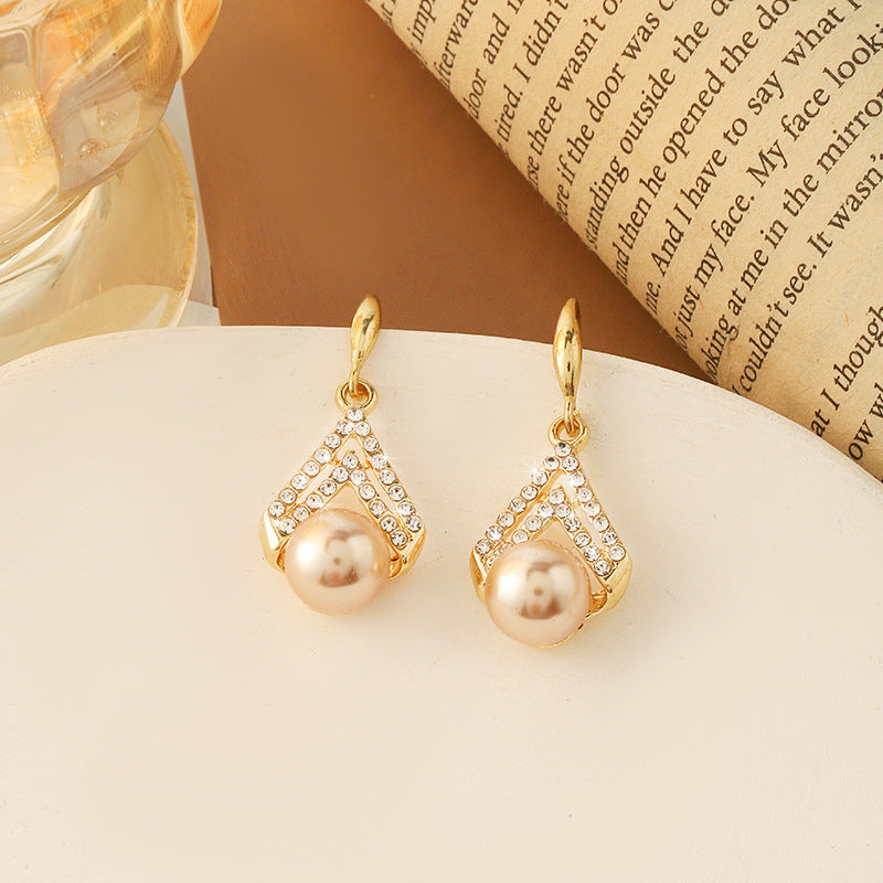 Simple Retro Sier Needle Pearl High Sense Ear Earrings