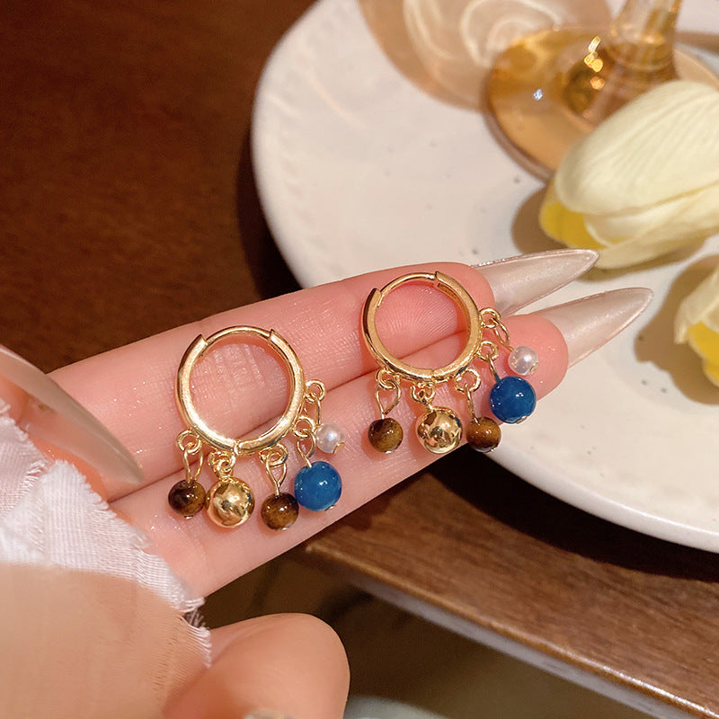 Chinese Style Contrast Color Beaded Natural Stud Earrings