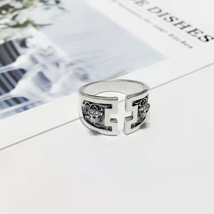 Argent Pur Vintage Female Fashion Personality Trendy Cold Open Simple Ring