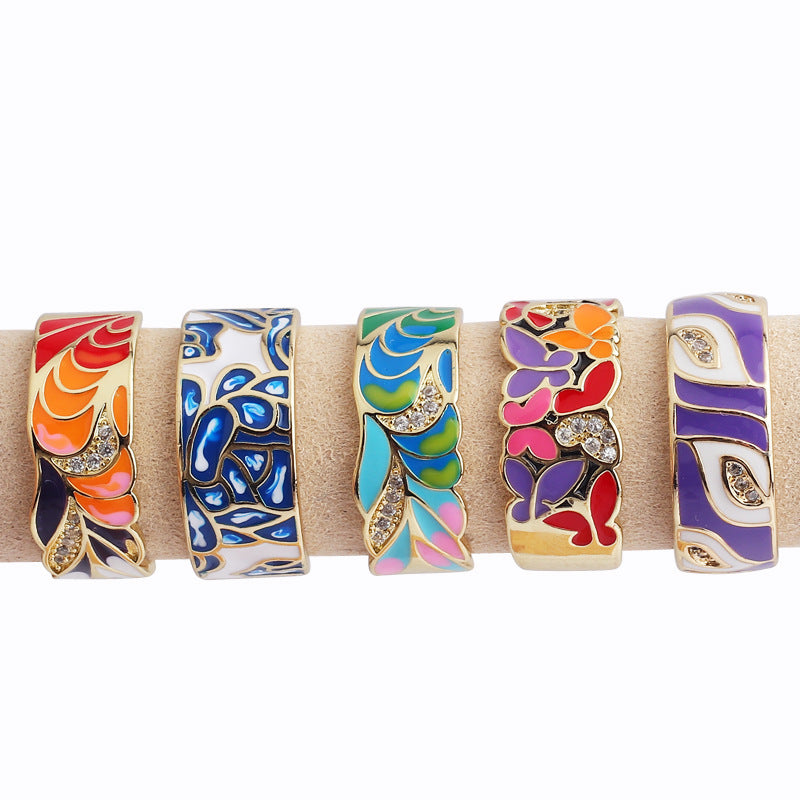 Women's Face Blue Leaf Slate Pattern Opening Adjustable Rings